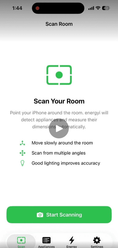 Start Scanning - Point your iPhone around the room
